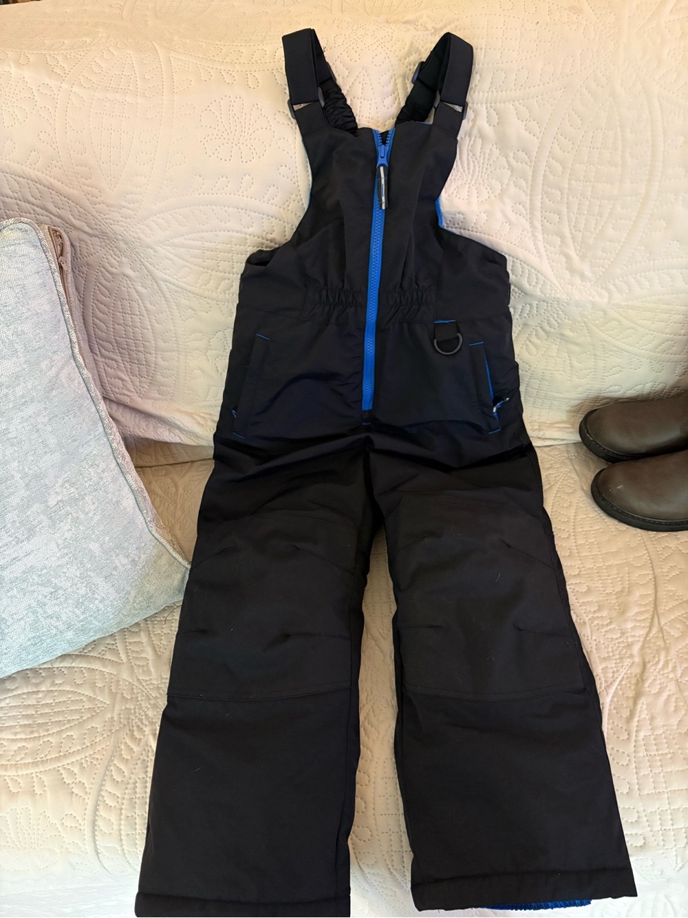 Kids Black Snow Bib with Blue Trim - Insulated Winter Overalls